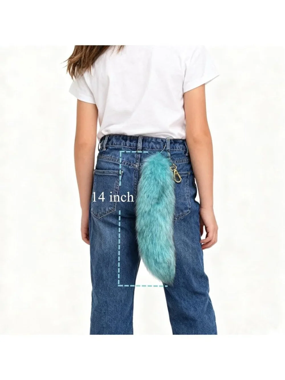 Women's Blue Fluffy Fox Tail Cosplay Keychain Birthday Party Costume Handbag